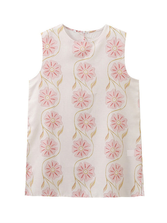 Floral Print Sleeveless Short Dress-TOPS / DRESSES-[Adult]-[Female]-Pattern-XS-2022 Online Blue Zone Planet