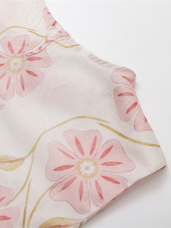 Floral Print Sleeveless Short Dress-TOPS / DRESSES-[Adult]-[Female]-2022 Online Blue Zone Planet