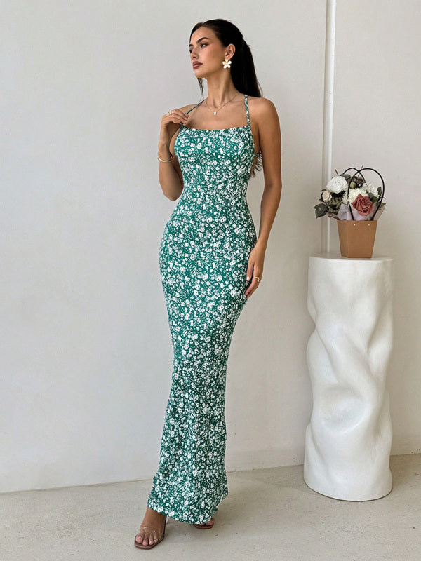 Backless Fishtail Floral Strappy Maxi Dress-TOPS / DRESSES-[Adult]-[Female]-2022 Online Blue Zone Planet