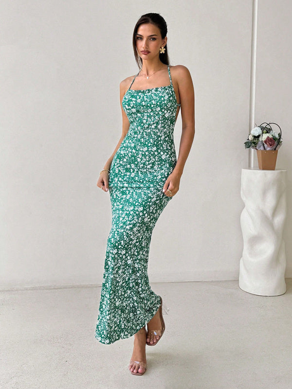 Backless Fishtail Floral Strappy Maxi Dress-TOPS / DRESSES-[Adult]-[Female]-2022 Online Blue Zone Planet