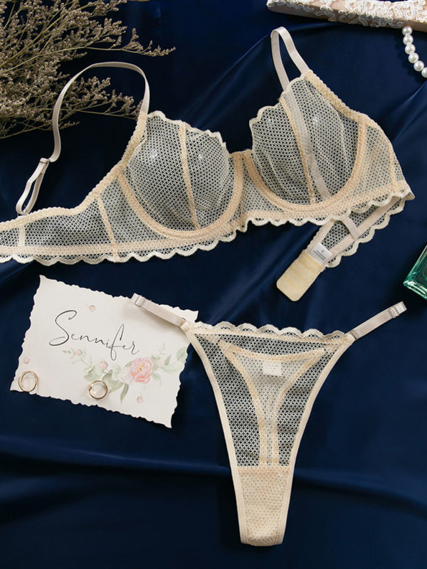 New Hollow Perspective Gathered Sexy Wave Lace Underwear Set-[Adult]-[Female]-2022 Online Blue Zone Planet