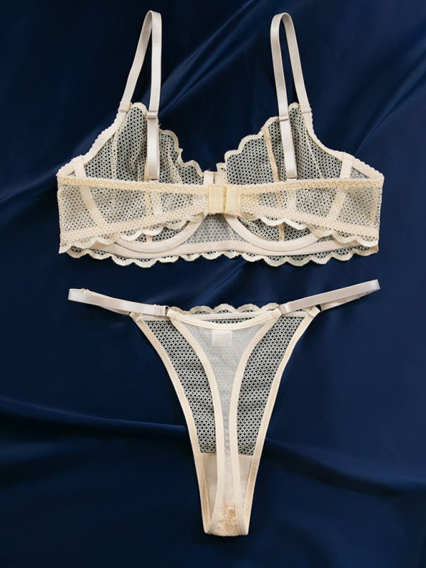New Hollow Perspective Gathered Sexy Wave Lace Underwear Set-[Adult]-[Female]-2022 Online Blue Zone Planet