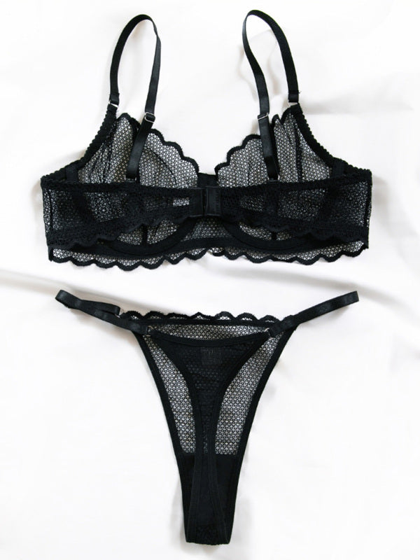 New Hollow Perspective Gathered Sexy Wave Lace Underwear Set-[Adult]-[Female]-2022 Online Blue Zone Planet
