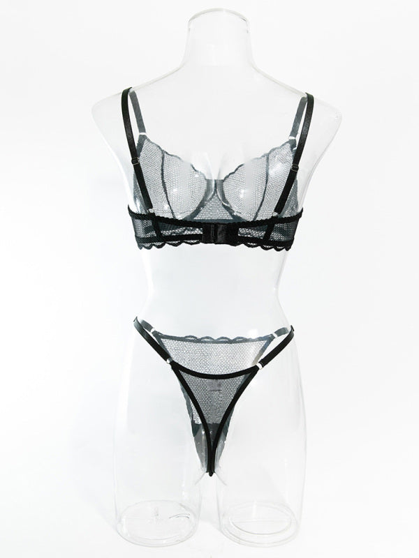 New Hollow Perspective Gathered Sexy Wave Lace Underwear Set-[Adult]-[Female]-2022 Online Blue Zone Planet