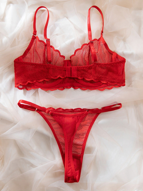 New Hollow Perspective Gathered Sexy Wave Lace Underwear Set-[Adult]-[Female]-2022 Online Blue Zone Planet