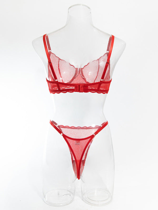 New Hollow Perspective Gathered Sexy Wave Lace Underwear Set-[Adult]-[Female]-2022 Online Blue Zone Planet