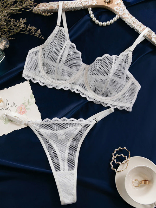 New Hollow Perspective Gathered Sexy Wave Lace Underwear Set-[Adult]-[Female]-2022 Online Blue Zone Planet