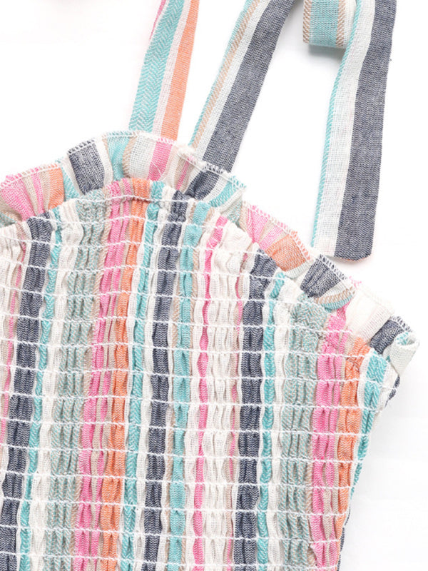 New style strappy color contrast striped suspender dress-TOPS / DRESSES-[Adult]-[Female]-2022 Online Blue Zone Planet