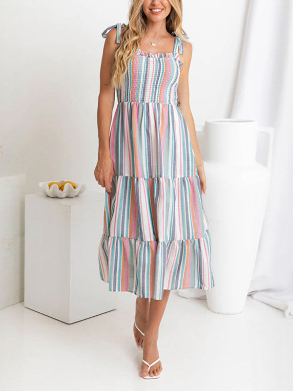 New style strappy color contrast striped suspender dress-TOPS / DRESSES-[Adult]-[Female]-2022 Online Blue Zone Planet