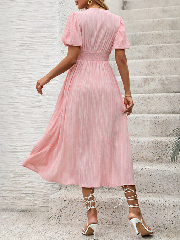 Textured fabric V-neck slit dress-TOPS / DRESSES-[Adult]-[Female]-2022 Online Blue Zone Planet