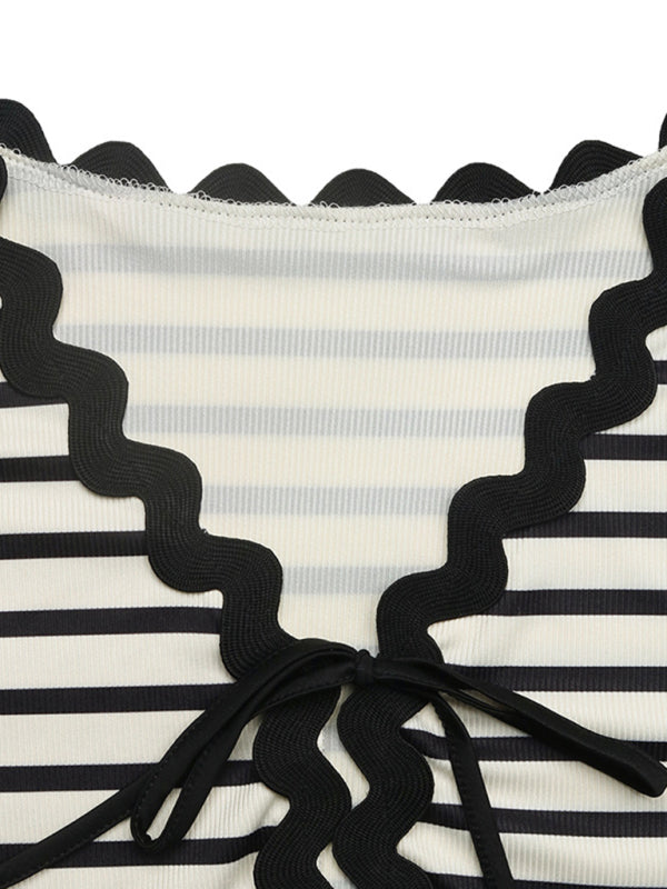 Casual striped lace-up shorts set-[Adult]-[Female]-2022 Online Blue Zone Planet