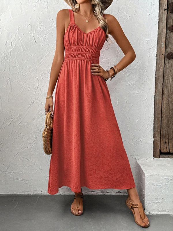 Sleeveless Strapless Casual Pleated Dress-TOPS / DRESSES-[Adult]-[Female]-2022 Online Blue Zone Planet