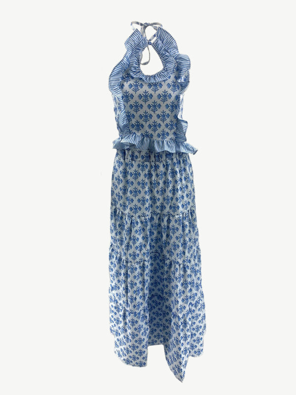Fashion casual halter neck top printed skirt two piece set-[Adult]-[Female]-2022 Online Blue Zone Planet