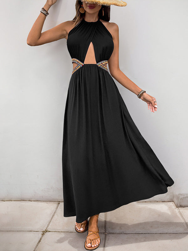 Hollow tie holiday style waist-baring dress-TOPS / DRESSES-[Adult]-[Female]-2022 Online Blue Zone Planet