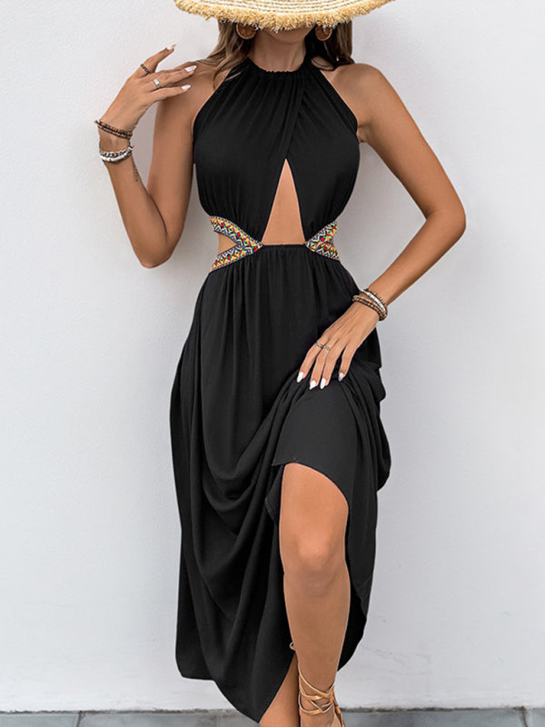 high low holiday dresses Hollow tie holiday style waist-baring dress Black / L by Blue Zone Planet