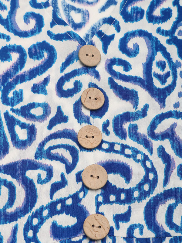 New V-neck button print sleeveless casual dress-TOPS / DRESSES-[Adult]-[Female]-2022 Online Blue Zone Planet