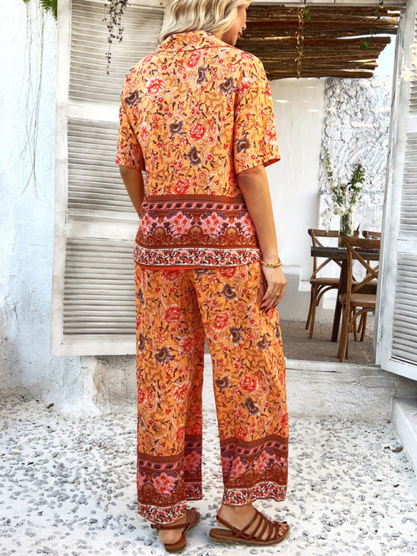 Bohemian holiday style short-sleeved long pants suit-[Adult]-[Female]-2022 Online Blue Zone Planet