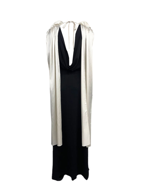 V-neck contrast sleeveless dress-[Adult]-[Female]-2022 Online Blue Zone Planet