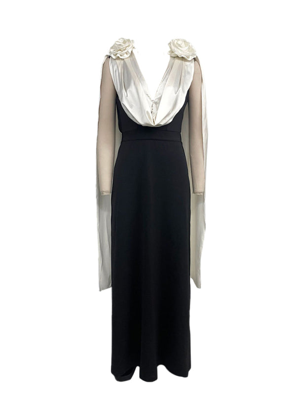 V-neck contrast sleeveless dress-[Adult]-[Female]-2022 Online Blue Zone Planet