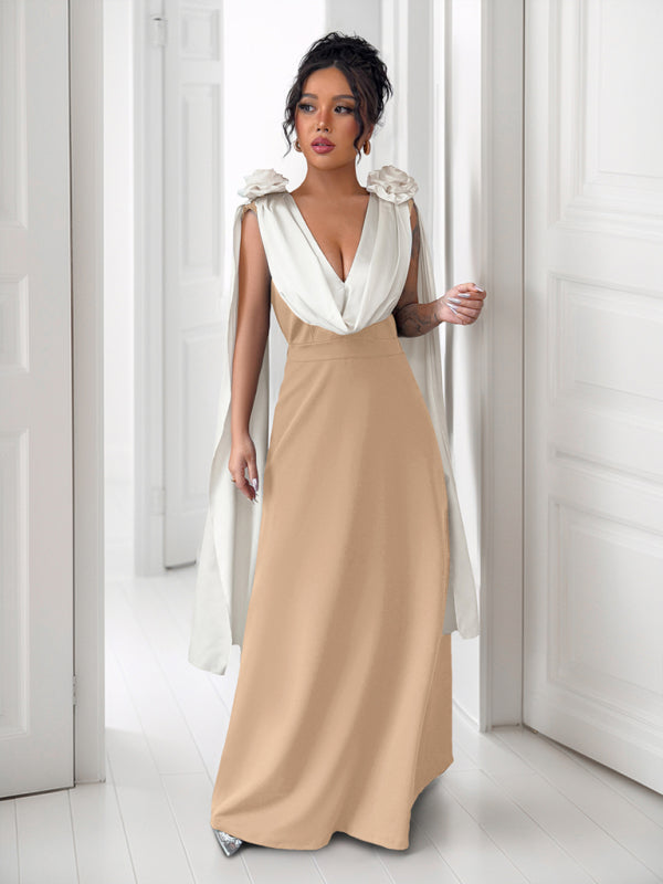 V-neck contrast sleeveless dress-[Adult]-[Female]-2022 Online Blue Zone Planet