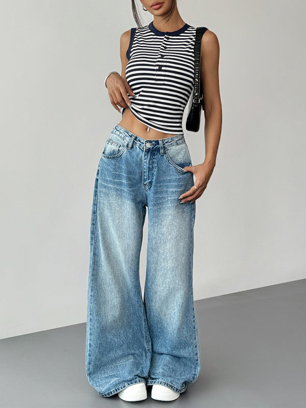 Striped Crew Neck Slim Sleeveless Vest-[Adult]-[Female]-2022 Online Blue Zone Planet