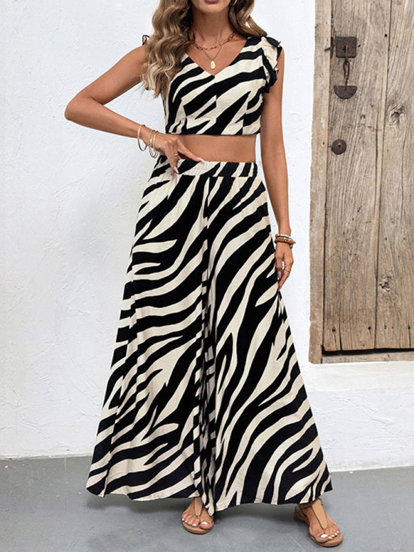 Sleeveless Top and Wide-Leg Pants Zebra Print Set-[Adult]-[Female]-2022 Online Blue Zone Planet