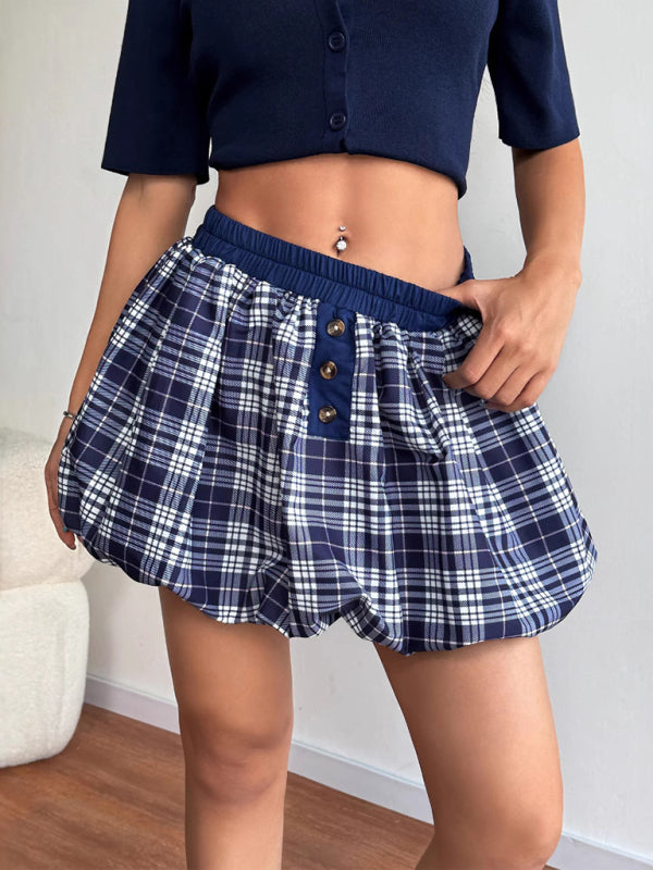 Y2K Retro Plaid Flower Bud Skirt-[Adult]-[Female]-2022 Online Blue Zone Planet
