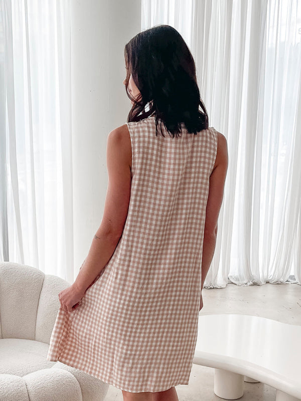 Plaid vest V-neck lace-up dress-TOPS / DRESSES-[Adult]-[Female]-2022 Online Blue Zone Planet