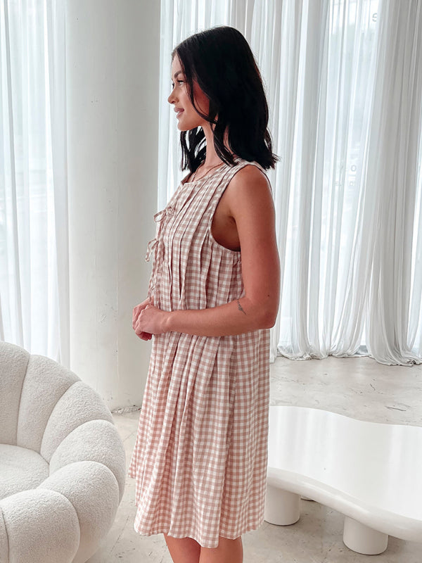 Plaid vest V-neck lace-up dress-TOPS / DRESSES-[Adult]-[Female]-2022 Online Blue Zone Planet