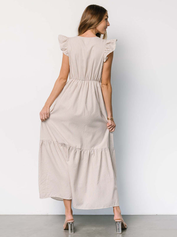 Women's Stripe Printed Holiday Bohemian V-Neck Shirt Dress-TOPS / DRESSES-[Adult]-[Female]-2022 Online Blue Zone Planet