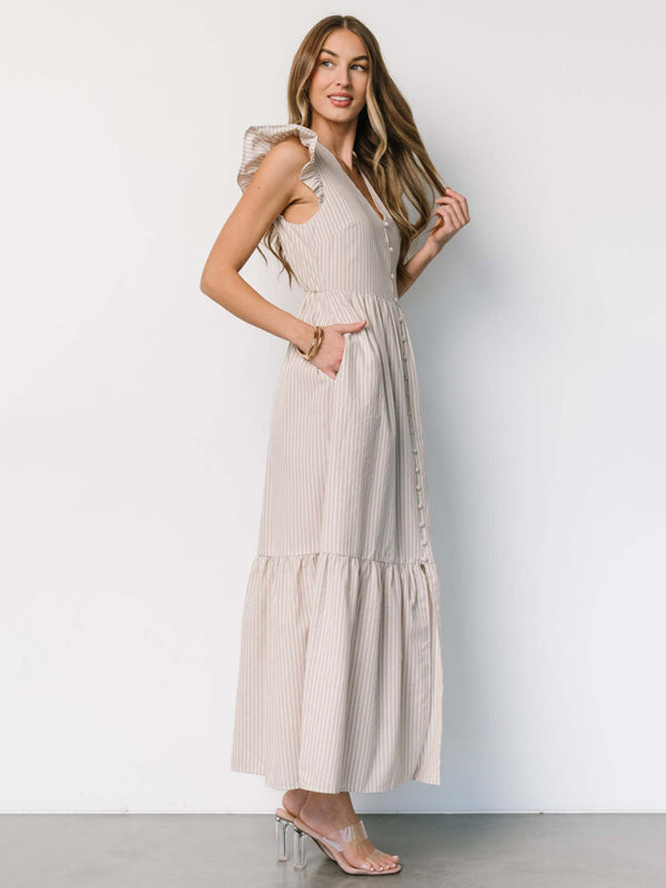 Women's Stripe Printed Holiday Bohemian V-Neck Shirt Dress-TOPS / DRESSES-[Adult]-[Female]-2022 Online Blue Zone Planet