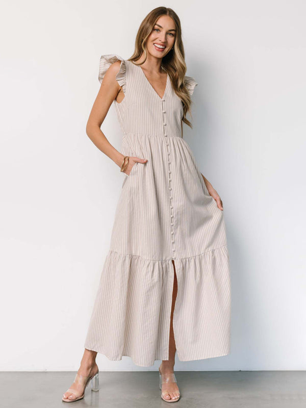 Women's Stripe Printed Holiday Bohemian V-Neck Shirt Dress-TOPS / DRESSES-[Adult]-[Female]-2022 Online Blue Zone Planet