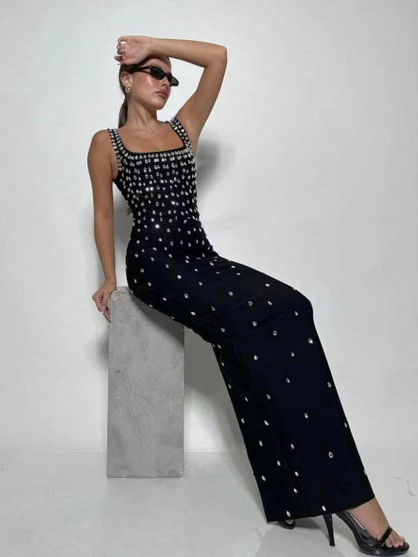 Black Skyblue Women Sleeveless Sexy O-neck Shinning Crystal Bodycon Bandage Long Dress Celebraate Nigthclub Party Outfit Black / S Black Skyblue Women Sleeveless Sexy O-neck Shinning Crystal Bodycon Bandage Long Dress Celebraate Nigthclub Party Outfit Black / S