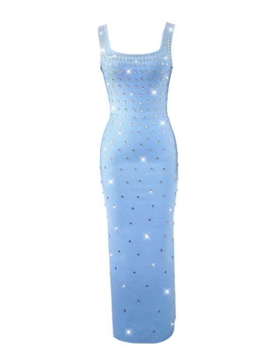 New Slim Rhinestone Bandage Dress Fashion Party Bandage Dress-TOPS / DRESSES-[Adult]-[Female]-Sky blue azure-S-2022 Online Blue Zone Planet