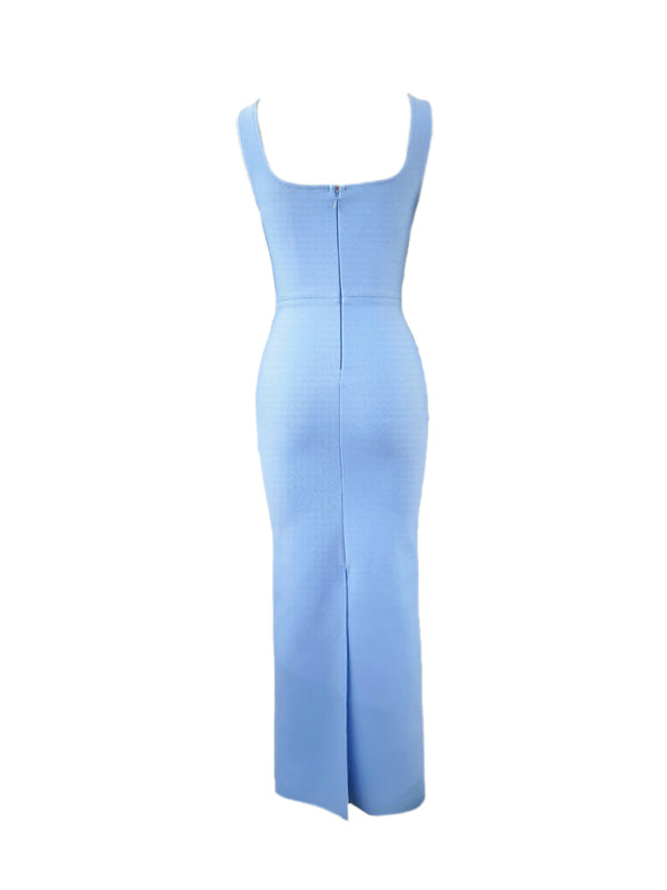 Women Sparkly Rhinestone Bandage Long Dress Elastic Sleeveless Bodycon High Street Evening Club Party Elegant Birthday Gowns SKY BLUE / S Women Sparkly Rhinestone Bandage Long Dress Elastic Sleeveless Bodycon High Street Evening Club Party Elegant Birthday Gowns SKY BLUE / S
