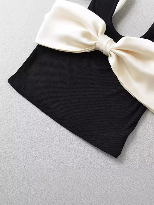 New Fashionable and Versatile Casual Bowknot Vest Top-[Adult]-[Female]-2022 Online Blue Zone Planet