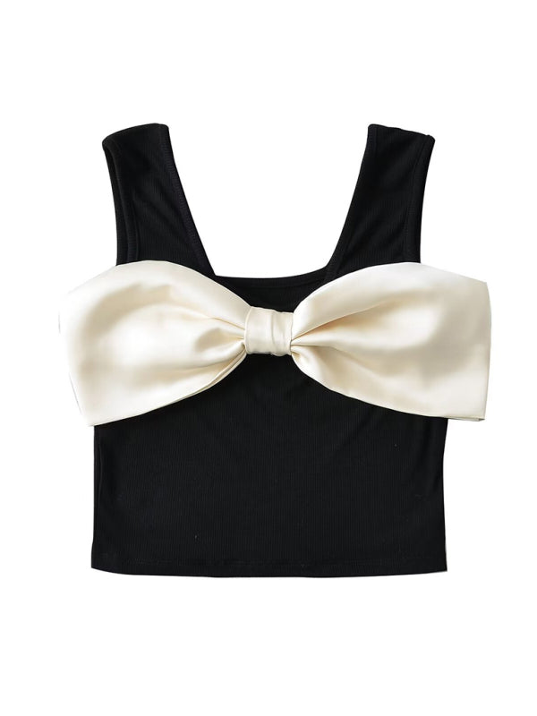 New Fashionable and Versatile Casual Bowknot Vest Top-[Adult]-[Female]-2022 Online Blue Zone Planet