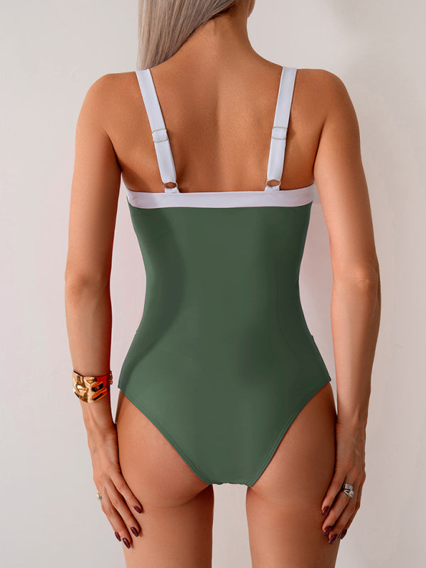 Contrast Color One-Piece Swimsuit Sexy Bikini-[Adult]-[Female]-2022 Online Blue Zone Planet