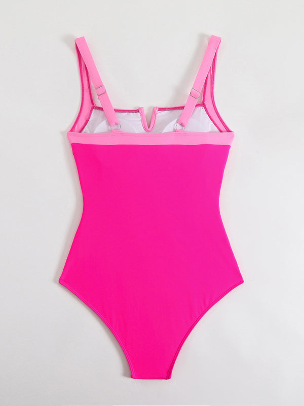 Contrast Color One-Piece Swimsuit Sexy Bikini-[Adult]-[Female]-2022 Online Blue Zone Planet