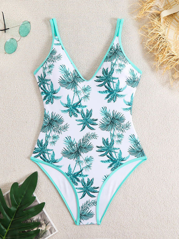 Floral Print Sexy Sports One-Piece Swimsuit Bikini-[Adult]-[Female]-2022 Online Blue Zone Planet