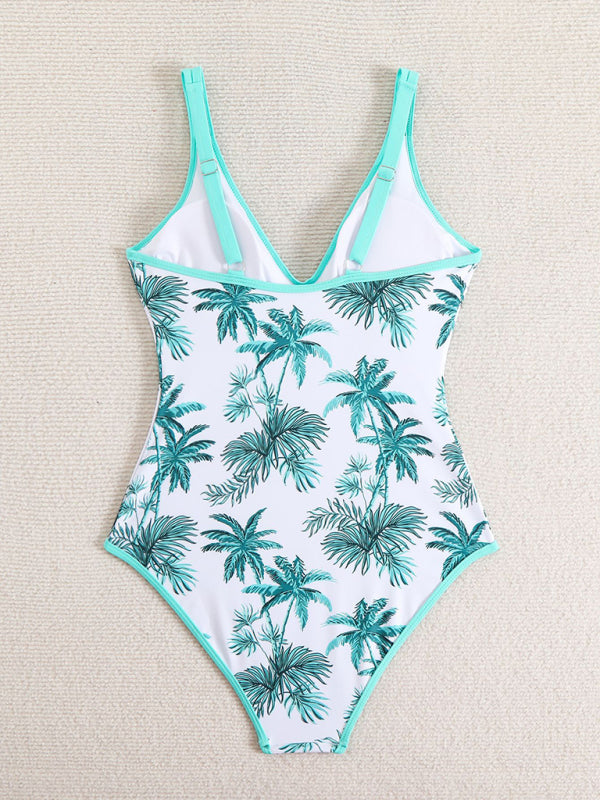 Floral Print Sexy Sports One-Piece Swimsuit Bikini-[Adult]-[Female]-2022 Online Blue Zone Planet