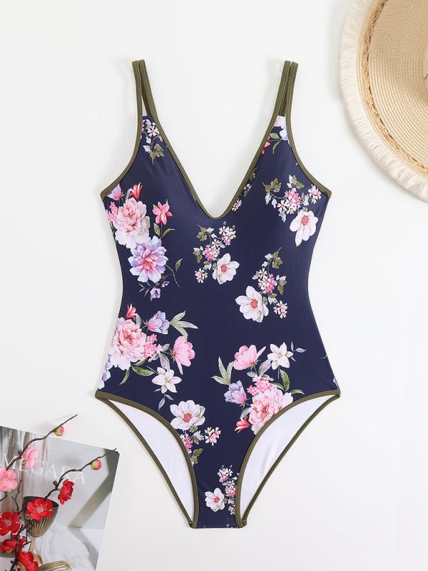 Floral Print Sexy Sports One-Piece Swimsuit Bikini-[Adult]-[Female]-2022 Online Blue Zone Planet
