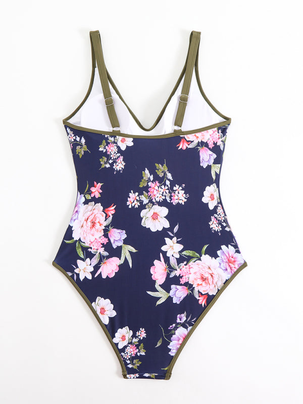 Floral Print Sexy Sports One-Piece Swimsuit Bikini-[Adult]-[Female]-2022 Online Blue Zone Planet