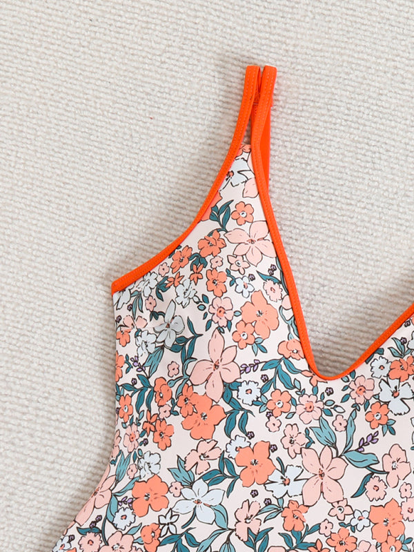 Floral Print Sexy Sports One-Piece Swimsuit Bikini-[Adult]-[Female]-2022 Online Blue Zone Planet