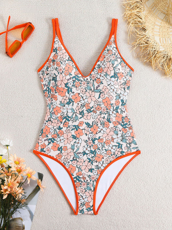 Floral Print Sexy Sports One-Piece Swimsuit Bikini-[Adult]-[Female]-2022 Online Blue Zone Planet