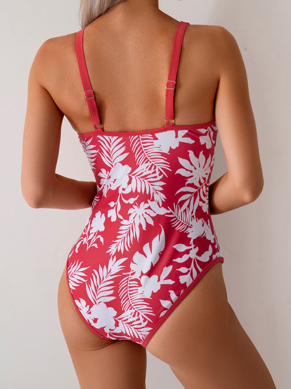 Floral Print Sexy Sports One-Piece Swimsuit Bikini-[Adult]-[Female]-2022 Online Blue Zone Planet