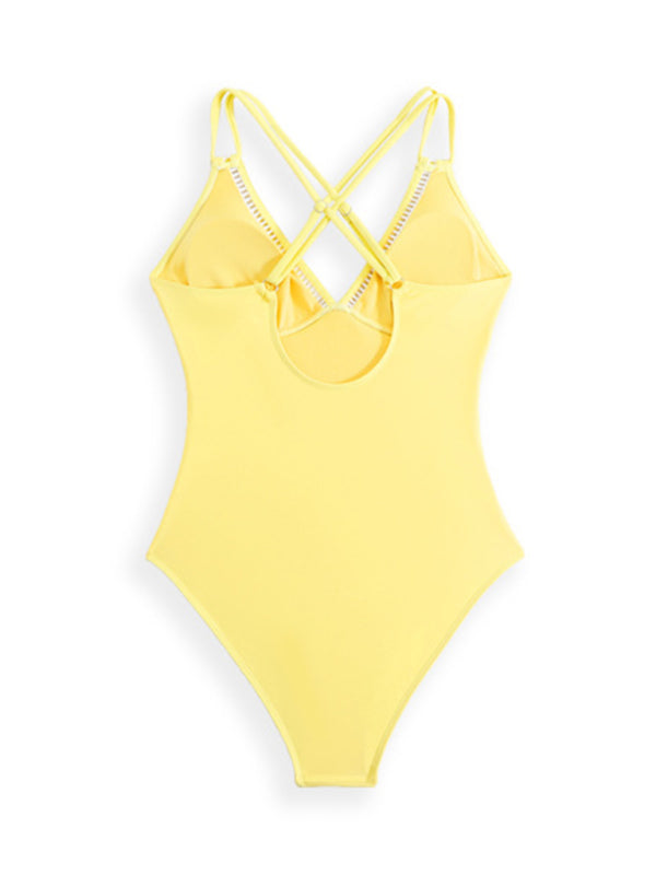 New Solid Color Sling Hollow One-Piece Swimsuit-[Adult]-[Female]-2022 Online Blue Zone Planet