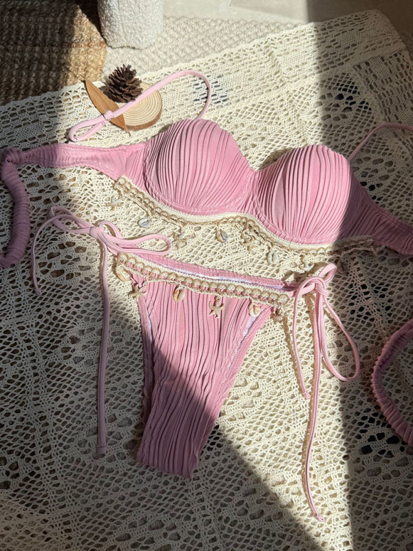 New Solid Color Shell Petals Sexy Split Bikini-[Adult]-[Female]-2022 Online Blue Zone Planet