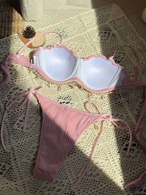 New Solid Color Shell Petals Sexy Split Bikini-[Adult]-[Female]-2022 Online Blue Zone Planet