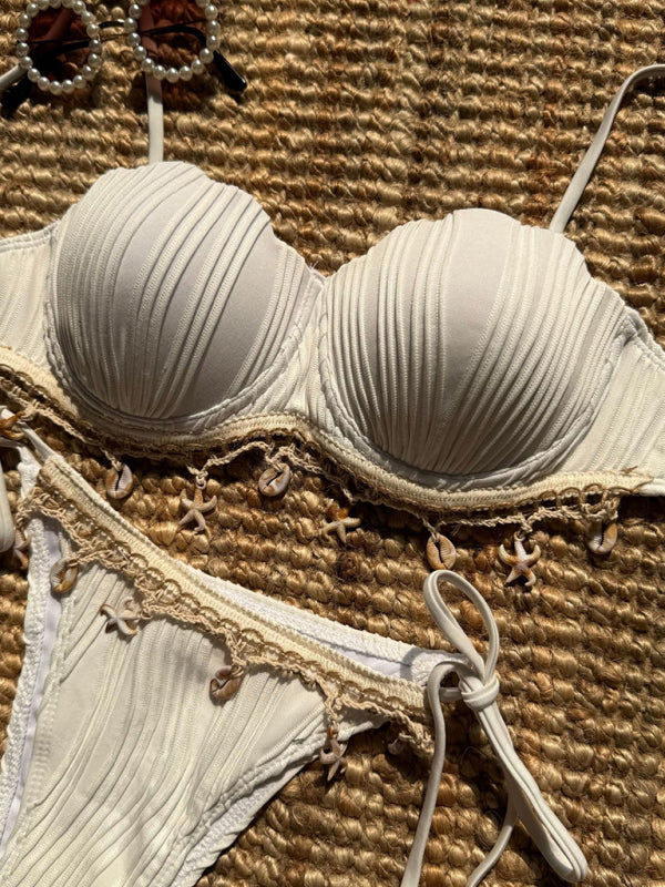 New Solid Color Shell Petals Sexy Split Bikini-[Adult]-[Female]-2022 Online Blue Zone Planet